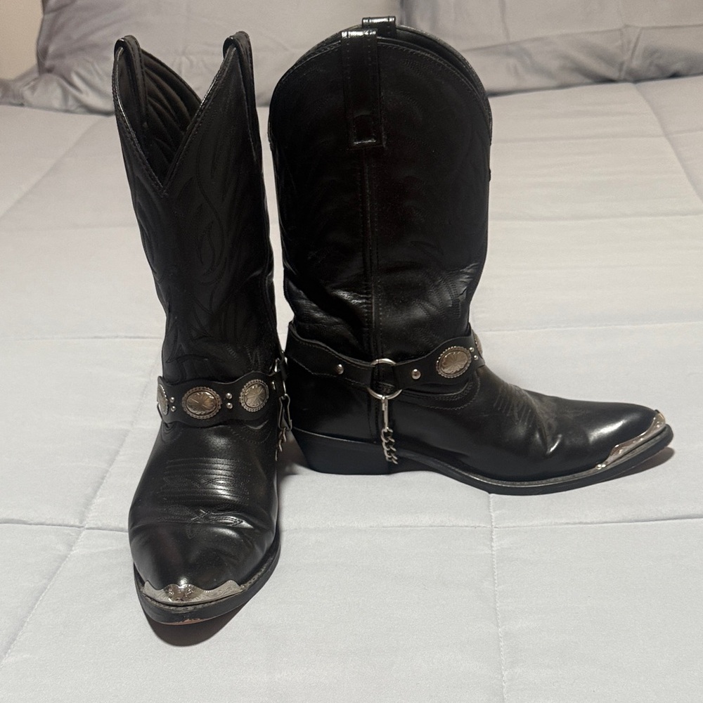 Laredo Black Leather Men's Boots with Silver Accents